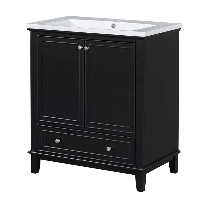 30' Bathroom Vanity with Sink Combo, Multi-functional Bathroom Cabinet with Doors and Drawer, Solid Frame and MDF Board, Black Default -DTYStore