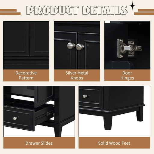30' Bathroom Vanity with Sink Combo, Multi-functional Bathroom Cabinet with Doors and Drawer, Solid Frame and MDF Board, Black (Old Sku:SY999606AAB) Default -DTYStore