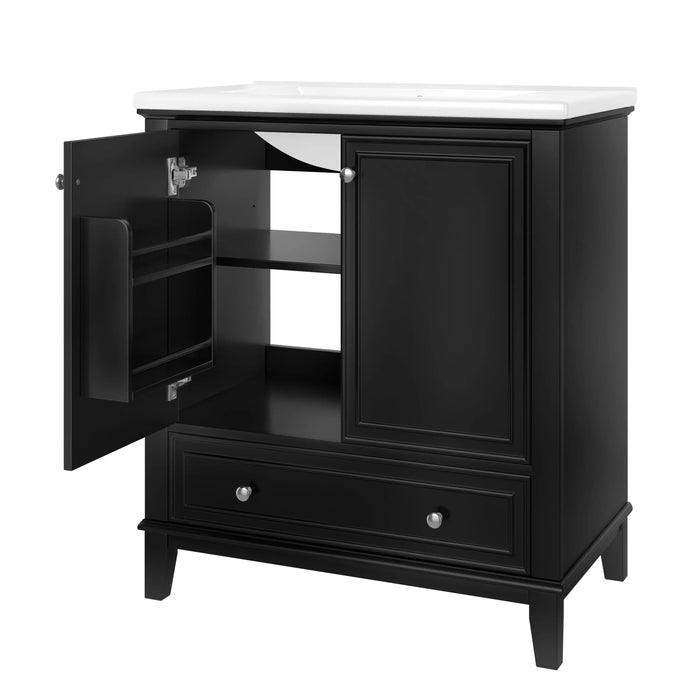 30' Bathroom Vanity with Sink Combo, Multi-functional Bathroom Cabinet with Doors and Drawer, Solid Frame and MDF Board, Black (Old Sku:SY999606AAB) Default -DTYStore