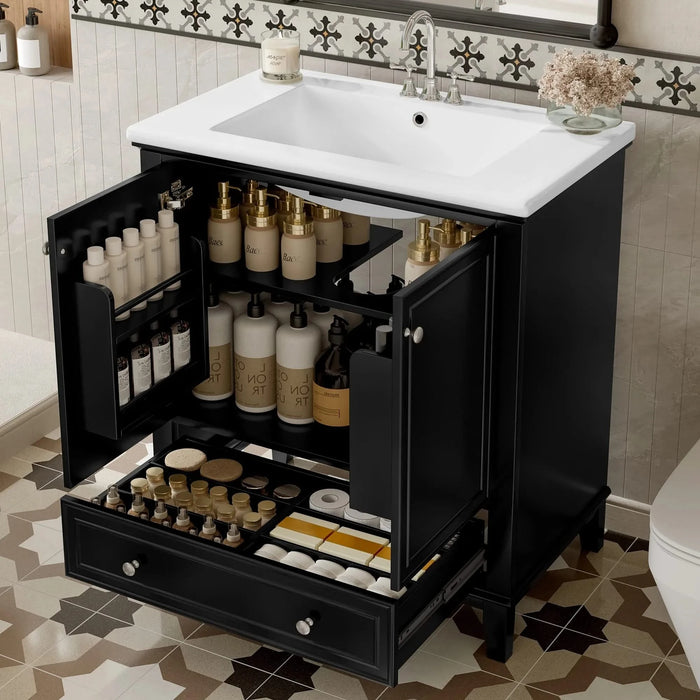 30' Bathroom Vanity with Sink Combo, Multi-functional Bathroom Cabinet with Doors and Drawer, Solid Frame and MDF Board, Black (Old Sku:SY999606AAB) Default -DTYStore