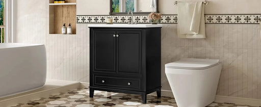 30' Bathroom Vanity with Sink Combo, Multi-functional Bathroom Cabinet with Doors and Drawer, Solid Frame and MDF Board, Black (Old Sku:SY999606AAB) Default -DTYStore
