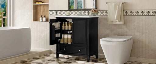 30' Bathroom Vanity with Sink Combo, Multi-functional Bathroom Cabinet with Doors and Drawer, Solid Frame and MDF Board, Black (Old Sku:SY999606AAB) Default -DTYStore