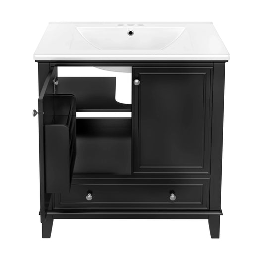 30' Bathroom Vanity with Sink Combo, Multi-functional Bathroom Cabinet with Doors and Drawer, Solid Frame and MDF Board, Black (Old Sku:SY999606AAB) Default -DTYStore
