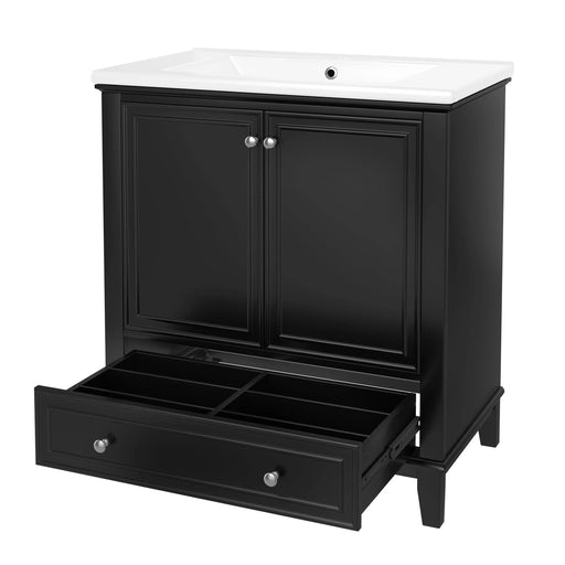 30' Bathroom Vanity with Sink Combo, Multi-functional Bathroom Cabinet with Doors and Drawer, Solid Frame and MDF Board, Black (Old Sku:SY999606AAB) Default -DTYStore