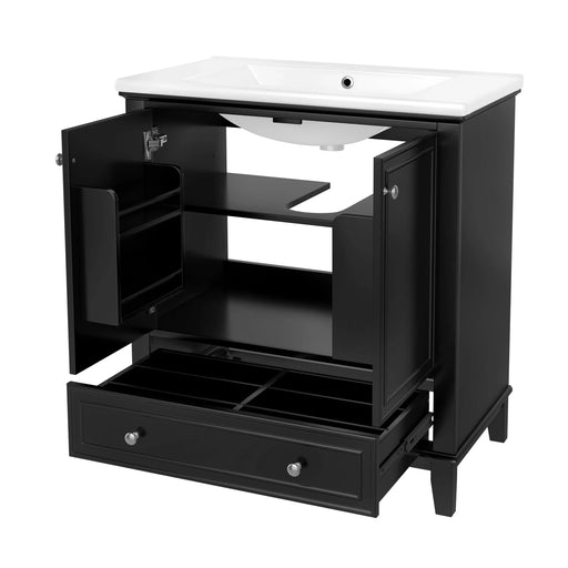 30' Bathroom Vanity with Sink Combo, Multi-functional Bathroom Cabinet with Doors and Drawer, Solid Frame and MDF Board, Black (Old Sku:SY999606AAB) Default -DTYStore