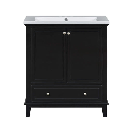 30' Bathroom Vanity with Sink Combo, Multi-functional Bathroom Cabinet with Doors and Drawer, Solid Frame and MDF Board, Black Default -DTYStore