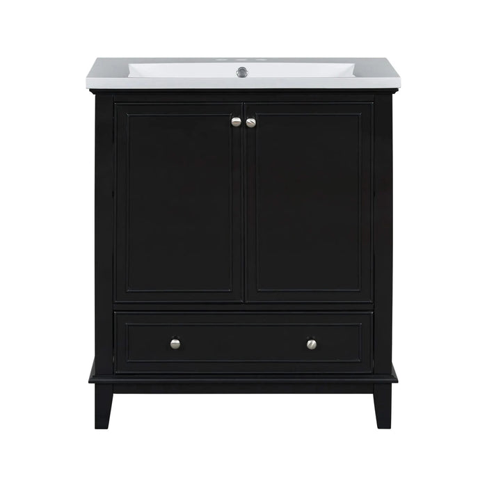 30' Bathroom Vanity with Sink Combo, Multi-functional Bathroom Cabinet with Doors and Drawer, Solid Frame and MDF Board, Black Default -DTYStore