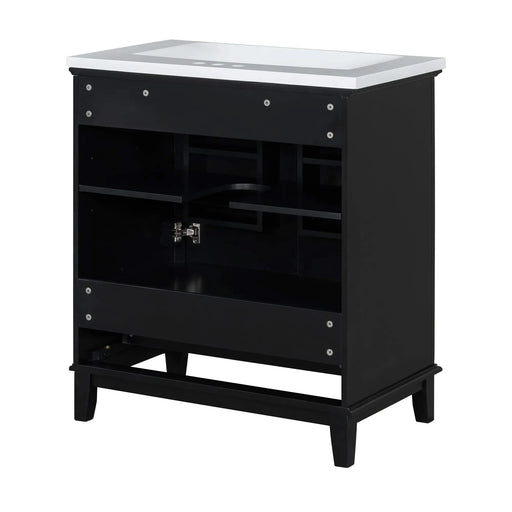 30' Bathroom Vanity with Sink Combo, Multi-functional Bathroom Cabinet with Doors and Drawer, Solid Frame and MDF Board, Black Default -DTYStore