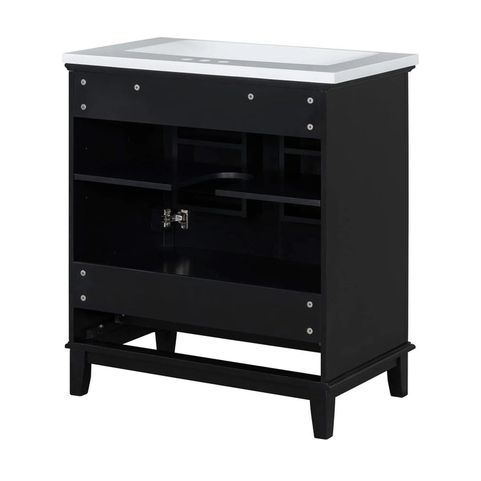 30' Bathroom Vanity with Sink Combo, Multi-functional Bathroom Cabinet with Doors and Drawer, Solid Frame and MDF Board, Black Default -DTYStore