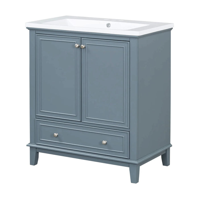 30' Bathroom Vanity with Sink Combo, Multi-functional Bathroom Cabinet with Doors and Drawer, Solid Frame and MDF Board, Blue Default -DTYStore