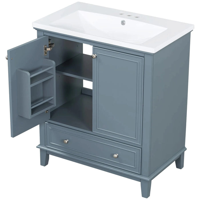 30' Bathroom Vanity with Sink Combo, Multi-functional Bathroom Cabinet with Doors and Drawer, Solid Frame and MDF Board, Blue Default -DTYStore