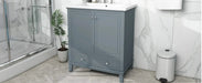 30' Bathroom Vanity with Sink Combo, Multi-functional Bathroom Cabinet with Doors and Drawer, Solid Frame and MDF Board, Blue Default -DTYStore
