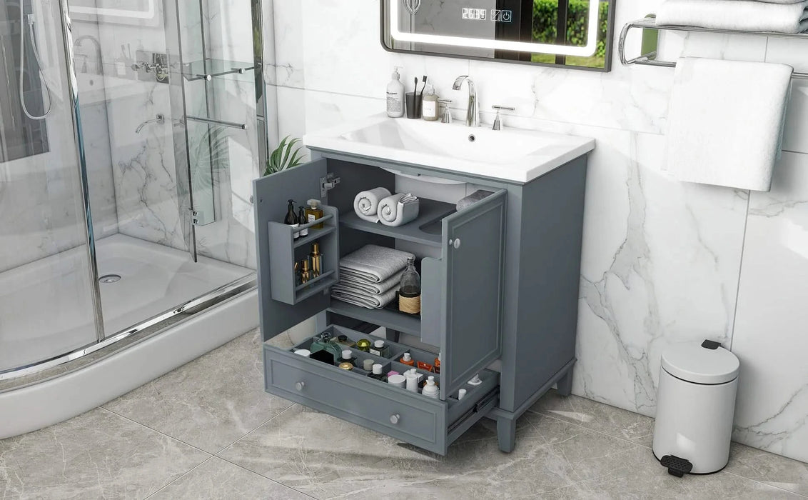 30' Bathroom Vanity with Sink Combo, Multi-functional Bathroom Cabinet with Doors and Drawer, Solid Frame and MDF Board, Blue Default -DTYStore