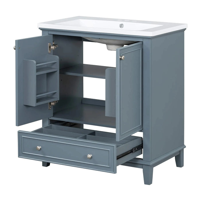 30' Bathroom Vanity with Sink Combo, Multi-functional Bathroom Cabinet with Doors and Drawer, Solid Frame and MDF Board, Blue Default -DTYStore
