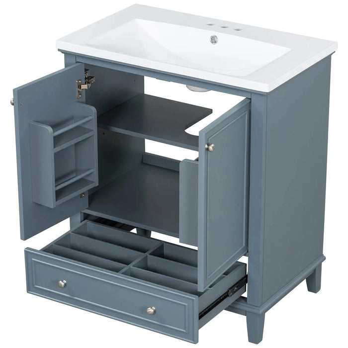 30' Bathroom Vanity with Sink Combo, Multi-functional Bathroom Cabinet with Doors and Drawer, Solid Frame and MDF Board, Blue Default -DTYStore