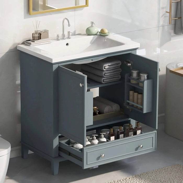 30' Bathroom Vanity with Sink Combo, Multi-functional Bathroom Cabinet with Doors and Drawer, Solid Frame and MDF Board, Blue Default -DTYStore