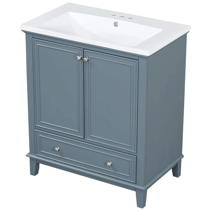 30' Bathroom Vanity with Sink Combo, Multi-functional Bathroom Cabinet with Doors and Drawer, Solid Frame and MDF Board, Blue Default -DTYStore
