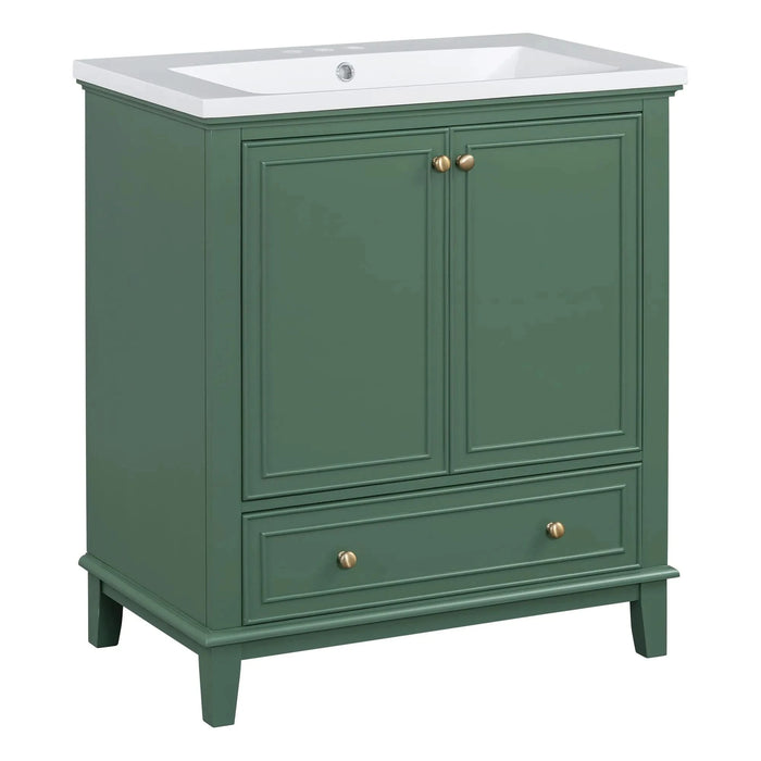 30' Bathroom Vanity with Sink Combo, Multi-functional Bathroom Cabinet with Doors and Drawer, Solid Frame and MDF Board, Dark Green Default -DTYStore