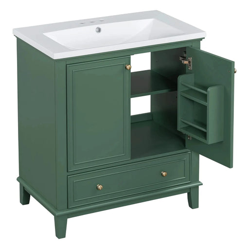 30' Bathroom Vanity with Sink Combo, Multi-functional Bathroom Cabinet with Doors and Drawer, Solid Frame and MDF Board, Dark Green Default -DTYStore