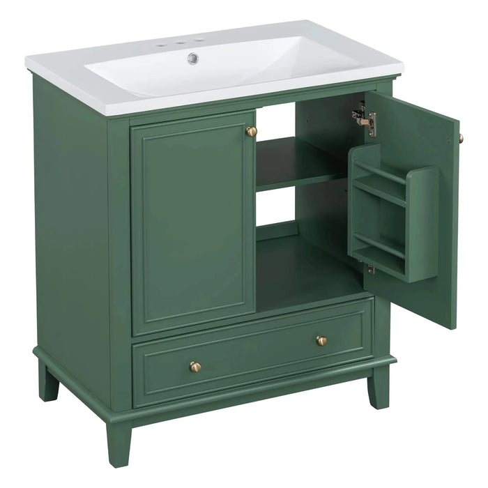 30' Bathroom Vanity with Sink Combo, Multi-functional Bathroom Cabinet with Doors and Drawer, Solid Frame and MDF Board, Dark Green Default -DTYStore