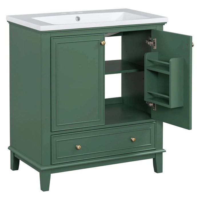 30' Bathroom Vanity with Sink Combo, Multi-functional Bathroom Cabinet with Doors and Drawer, Solid Frame and MDF Board, Dark Green Default -DTYStore
