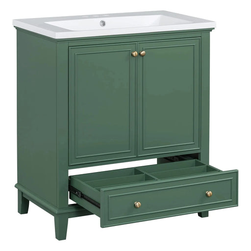 30' Bathroom Vanity with Sink Combo, Multi-functional Bathroom Cabinet with Doors and Drawer, Solid Frame and MDF Board, Dark Green Default -DTYStore