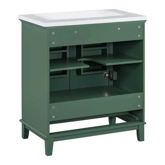 30' Bathroom Vanity with Sink Combo, Multi-functional Bathroom Cabinet with Doors and Drawer, Solid Frame and MDF Board, Dark Green Default -DTYStore