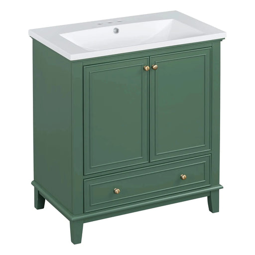 30' Bathroom Vanity with Sink Combo, Multi-functional Bathroom Cabinet with Doors and Drawer, Solid Frame and MDF Board, Dark Green Default -DTYStore