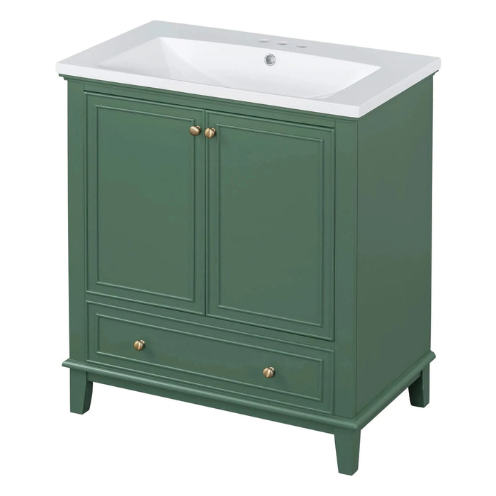 30' Bathroom Vanity with Sink Combo, Multi-functional Bathroom Cabinet with Doors and Drawer, Solid Frame and MDF Board, Dark Green Default -DTYStore