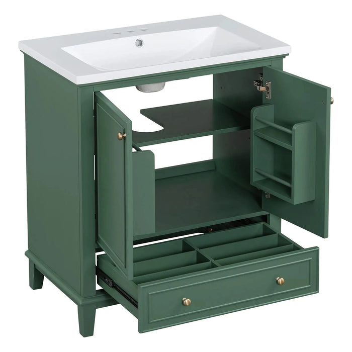 30' Bathroom Vanity with Sink Combo, Multi-functional Bathroom Cabinet with Doors and Drawer, Solid Frame and MDF Board, Dark Green Default -DTYStore
