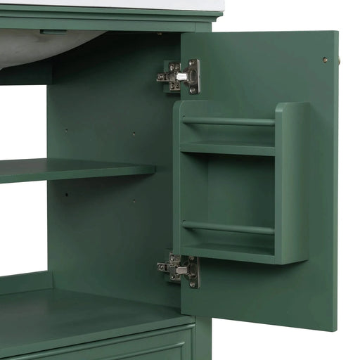 30' Bathroom Vanity with Sink Combo, Multi-functional Bathroom Cabinet with Doors and Drawer, Solid Frame and MDF Board, Dark Green Default -DTYStore