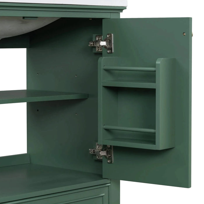30' Bathroom Vanity with Sink Combo, Multi-functional Bathroom Cabinet with Doors and Drawer, Solid Frame and MDF Board, Dark Green Default -DTYStore