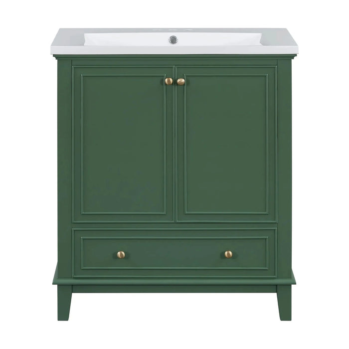 30' Bathroom Vanity with Sink Combo, Multi-functional Bathroom Cabinet with Doors and Drawer, Solid Frame and MDF Board, Dark Green Default -DTYStore