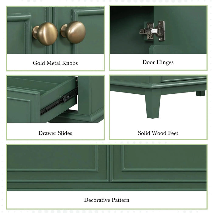 30' Bathroom Vanity with Sink Combo, Multi-functional Bathroom Cabinet with Doors and Drawer, Solid Frame and MDF Board, Dark Green Default -DTYStore