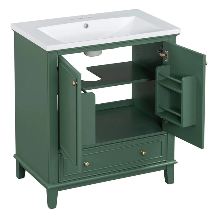 30' Bathroom Vanity with Sink Combo, Multi-functional Bathroom Cabinet with Doors and Drawer, Solid Frame and MDF Board, Dark Green Default -DTYStore