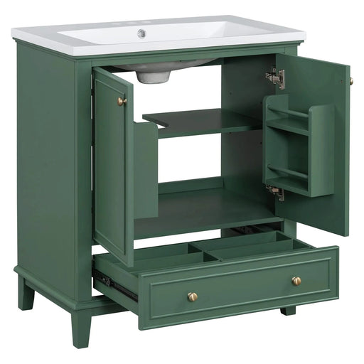 30' Bathroom Vanity with Sink Combo, Multi-functional Bathroom Cabinet with Doors and Drawer, Solid Frame and MDF Board, Dark Green Default -DTYStore