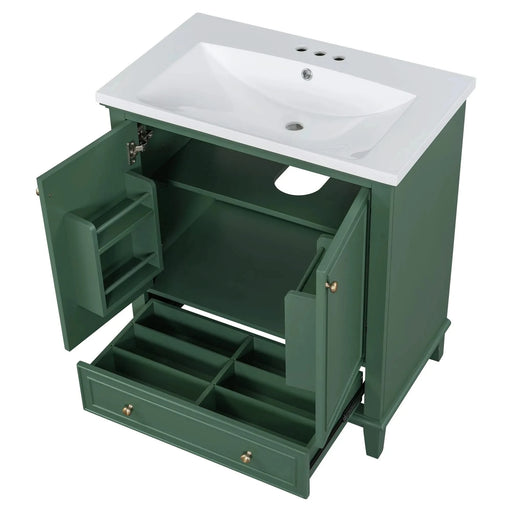 30' Bathroom Vanity with Sink Combo, Multi-functional Bathroom Cabinet with Doors and Drawer, Solid Frame and MDF Board, Dark Green Default -DTYStore