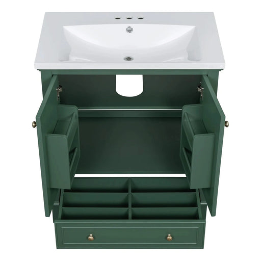 30' Bathroom Vanity with Sink Combo, Multi-functional Bathroom Cabinet with Doors and Drawer, Solid Frame and MDF Board, Dark Green Default -DTYStore