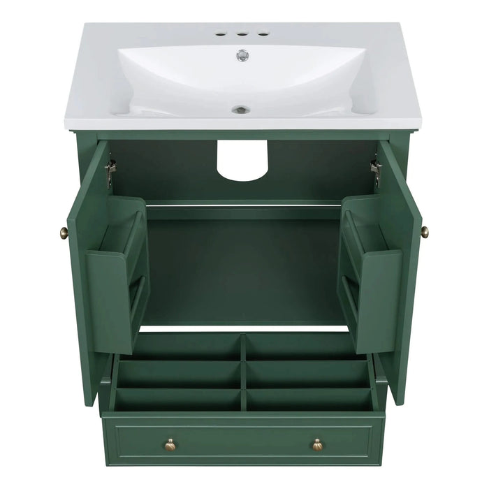 30' Bathroom Vanity with Sink Combo, Multi-functional Bathroom Cabinet with Doors and Drawer, Solid Frame and MDF Board, Dark Green Default -DTYStore