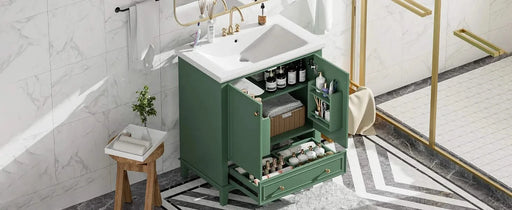 30' Bathroom Vanity with Sink Combo, Multi-functional Bathroom Cabinet with Doors and Drawer, Solid Frame and MDF Board, Dark Green Default -DTYStore