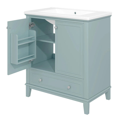 30' Bathroom Vanity with Sink Combo, Multi-functional Bathroom Cabinet with Doors and Drawer, Solid Frame and MDF Board, Green (Old Sku:SY999606AAC) Default -DTYStore