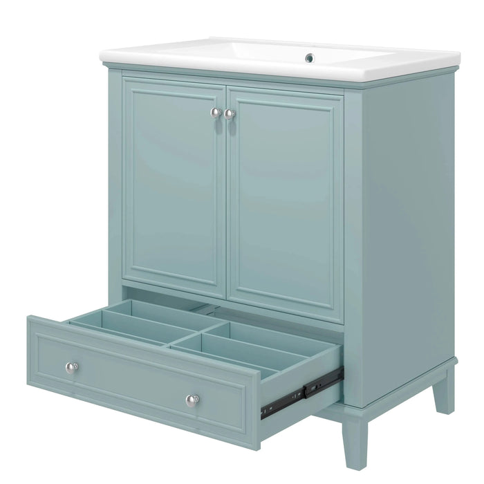 30' Bathroom Vanity with Sink Combo, Multi-functional Bathroom Cabinet with Doors and Drawer, Solid Frame and MDF Board, Green (Old Sku:SY999606AAC) Default -DTYStore