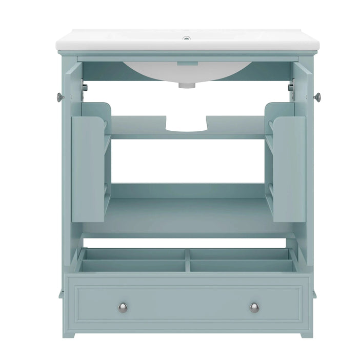 30' Bathroom Vanity with Sink Combo, Multi-functional Bathroom Cabinet with Doors and Drawer, Solid Frame and MDF Board, Green (Old Sku:SY999606AAC) Default -DTYStore