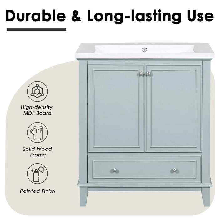 30' Bathroom Vanity with Sink Combo, Multi-functional Bathroom Cabinet with Doors and Drawer, Solid Frame and MDF Board, Green (Old Sku:SY999606AAC) Default -DTYStore