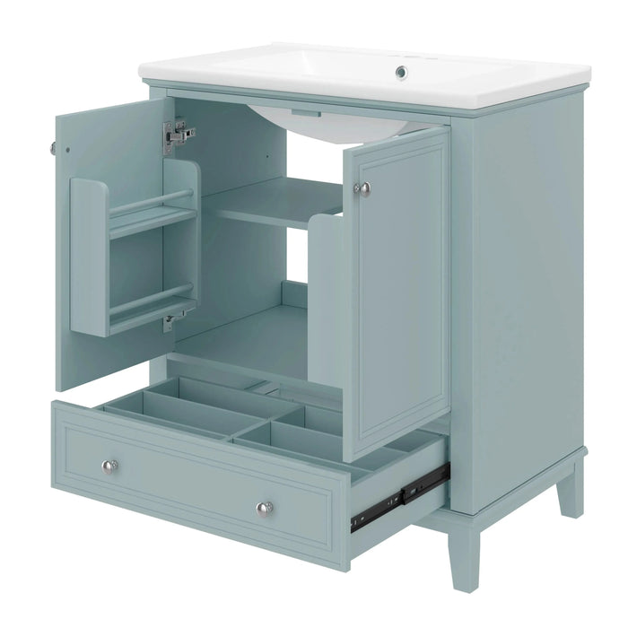 30' Bathroom Vanity with Sink Combo, Multi-functional Bathroom Cabinet with Doors and Drawer, Solid Frame and MDF Board, Green (Old Sku:SY999606AAC) Default -DTYStore