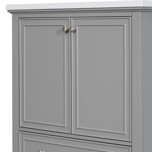 30' Bathroom Vanity with Sink Combo, Multi-functional Bathroom Cabinet with Doors and Drawer, Solid Frame and MDF Board, Grey Default -DTYStore