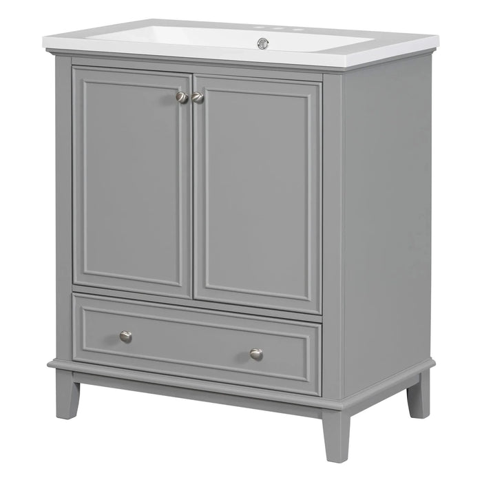 30' Bathroom Vanity with Sink Combo, Multi-functional Bathroom Cabinet with Doors and Drawer, Solid Frame and MDF Board, Grey Default -DTYStore