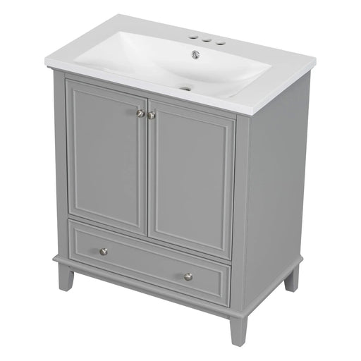 30' Bathroom Vanity with Sink Combo, Multi-functional Bathroom Cabinet with Doors and Drawer, Solid Frame and MDF Board, Grey Default -DTYStore