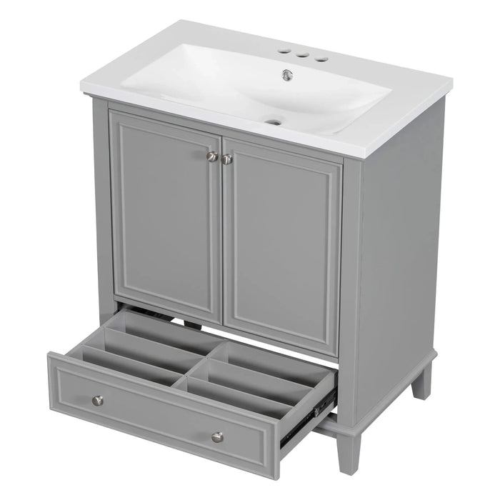 30' Bathroom Vanity with Sink Combo, Multi-functional Bathroom Cabinet with Doors and Drawer, Solid Frame and MDF Board, Grey Default -DTYStore