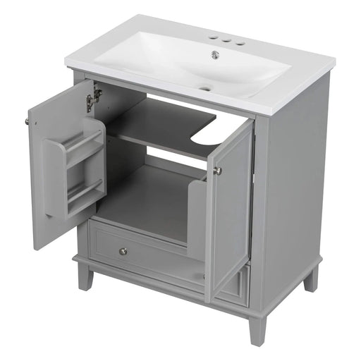 30' Bathroom Vanity with Sink Combo, Multi-functional Bathroom Cabinet with Doors and Drawer, Solid Frame and MDF Board, Grey Default -DTYStore